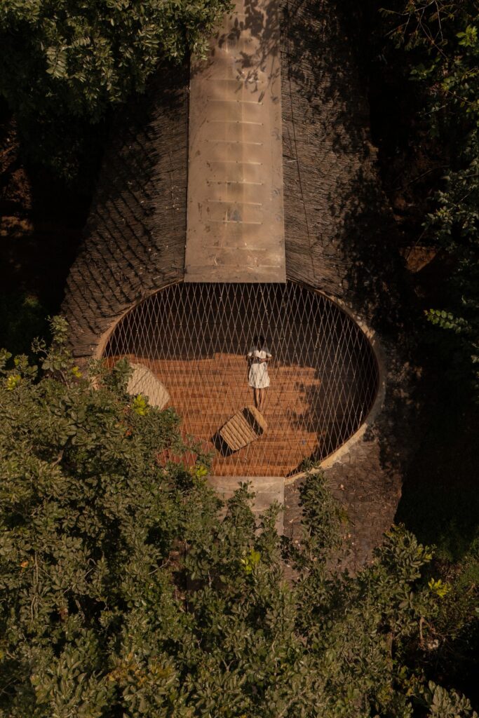 Aerial view of the central oculus courtyard