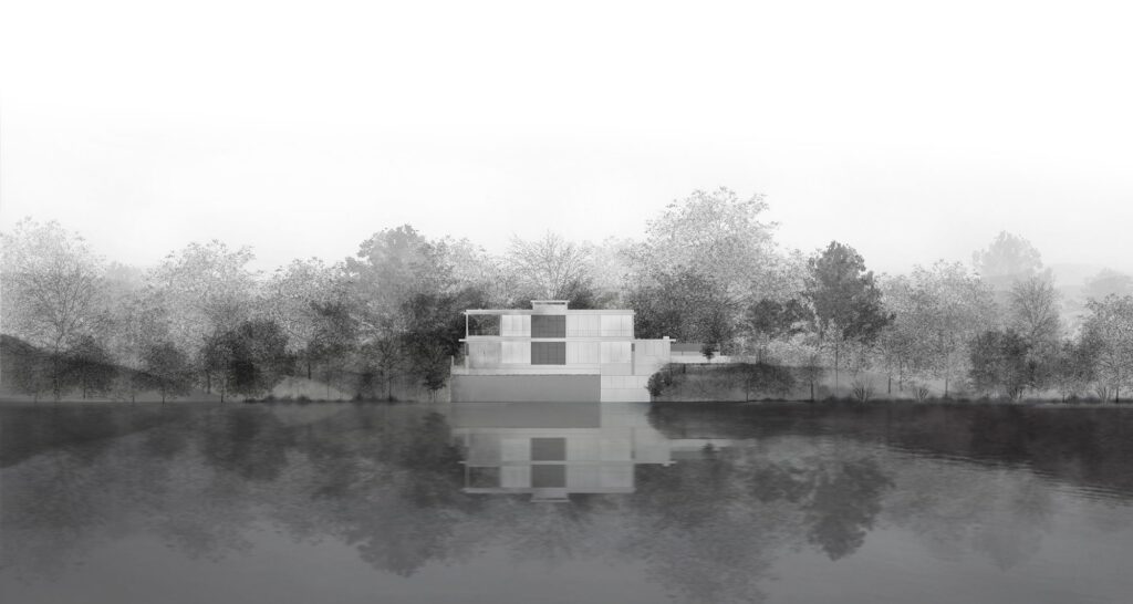 East elevation, with the screens open. Drawing: LIJO.RENY.architects